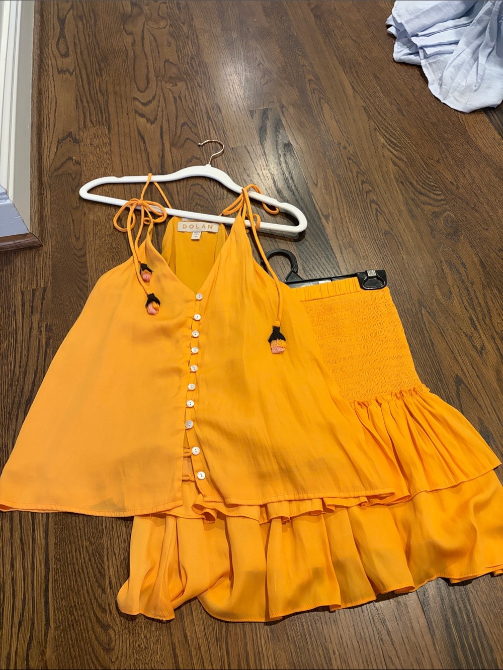 dolan Bright Orange Button-Front Tie Strap Top & Tiered Skirt Set